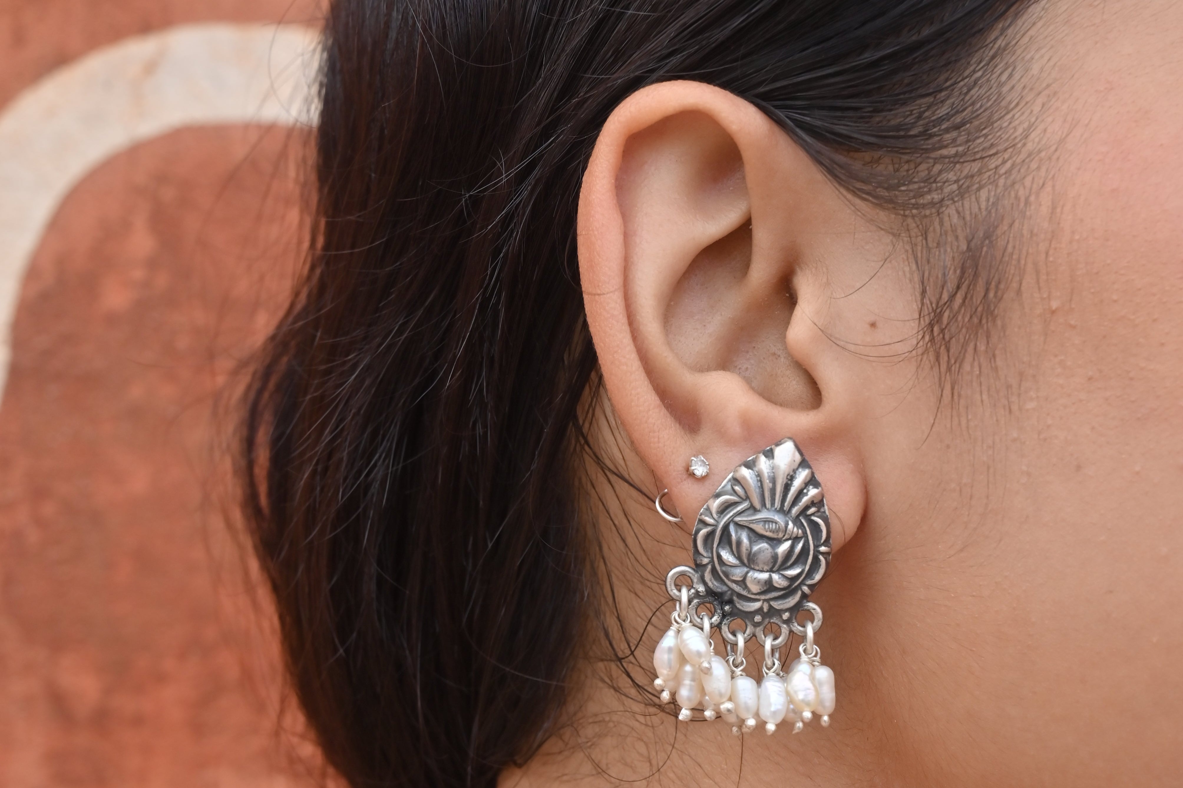 Silver Moti Baali Studs